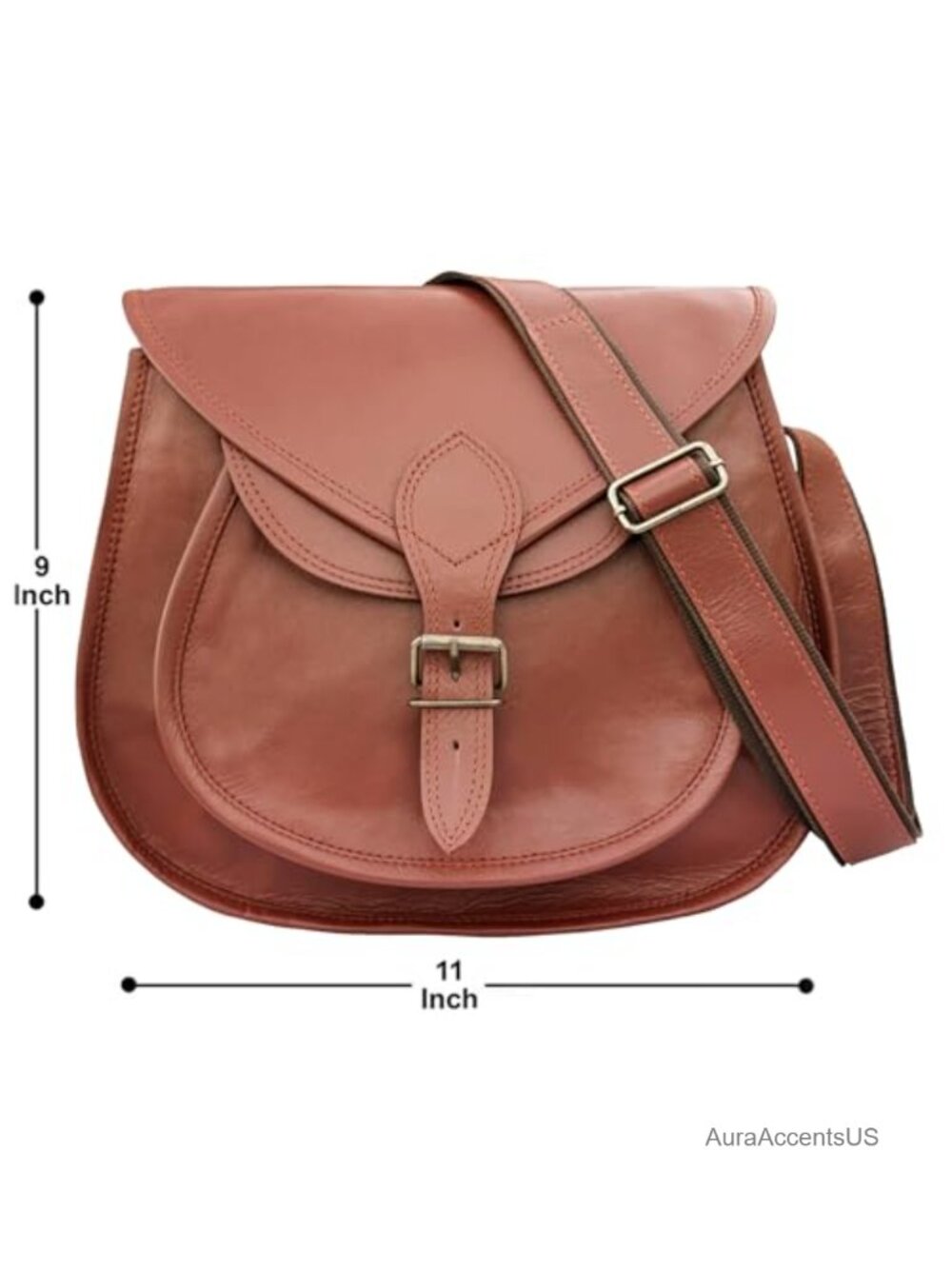Full-Grain Goat Leather Crossbody Bag Vintage Satchel Travel Saddle Purse - Picture 2 of 6